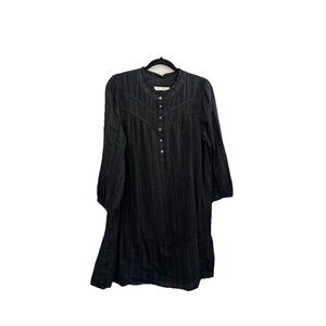 Loft Gauze Black Striped Long Sleeve Henley Dress Size XL